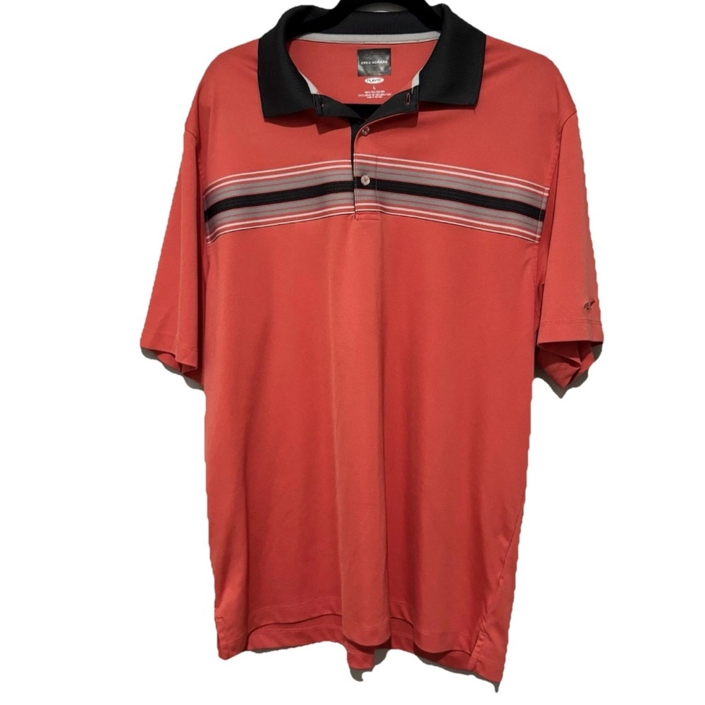 Greg Norman PlayDry Men's Large Salmon Orange Polo Shirt Golf Casual Collar‎
